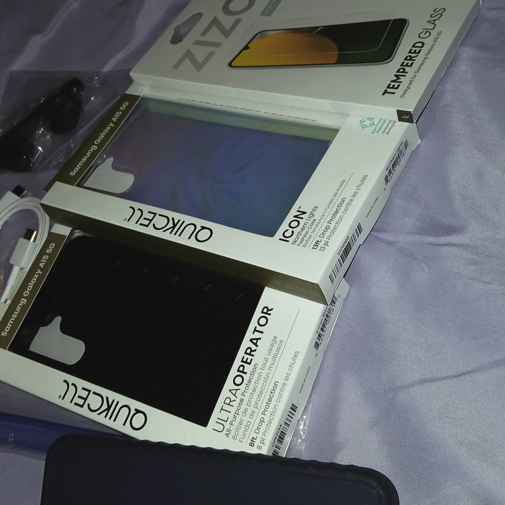 Samsung A-15 Brand New Phone Cases  Glass Screen Protector Headphones C Charger